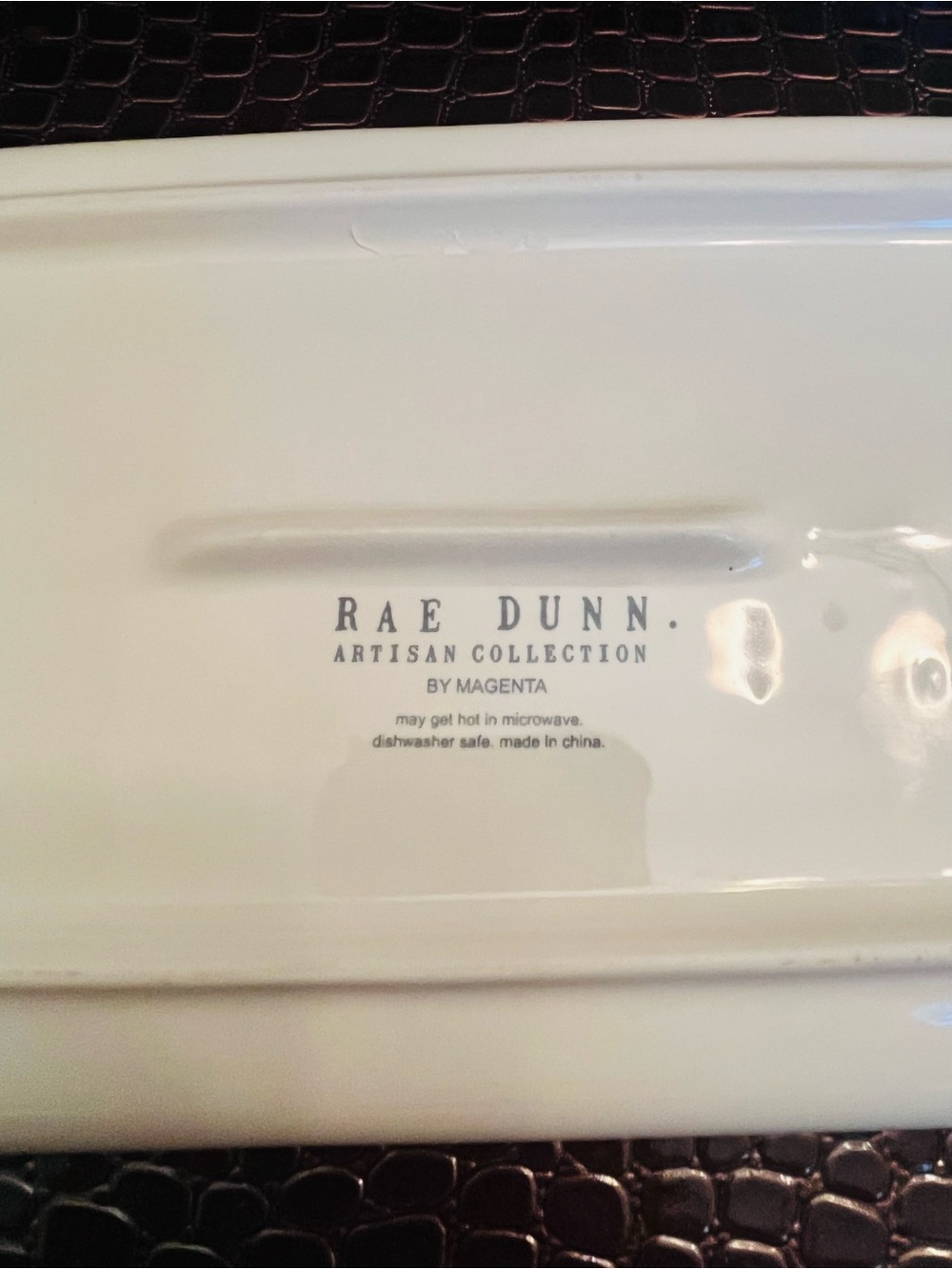 Rae Dunn “Woof” GUC White Ceramic Trinket Tray w/Small Nick on Left Corner - Picture 6 of 7